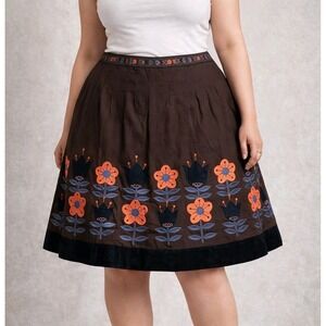 Lithe Brown Floral Circle Skirt Cotton Women's Size 14